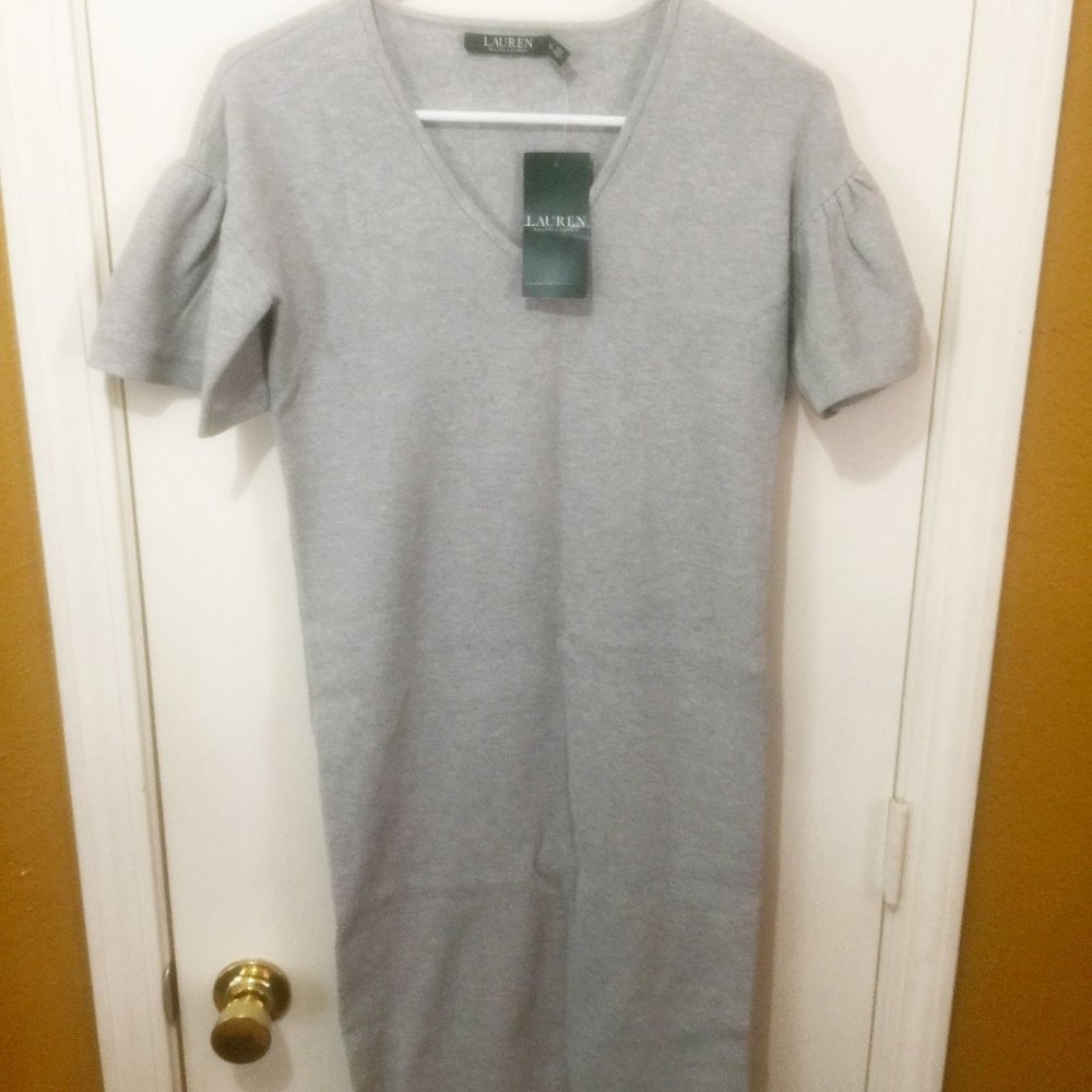Lauren Ralph Lauren heavy cotton blend stretchy short sleeve flutter arm dress